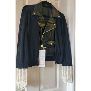 Lane Crawford Toga Crochet Cuff Cardigan Leather J